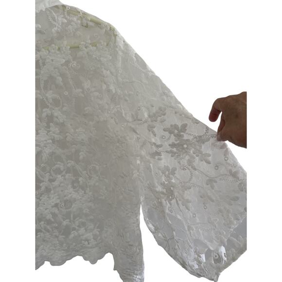 Lace Blouse Women L Sheer Pullover Butterfly Sleeve Fabric Collar Romantic Boho - Picture 7 of 7